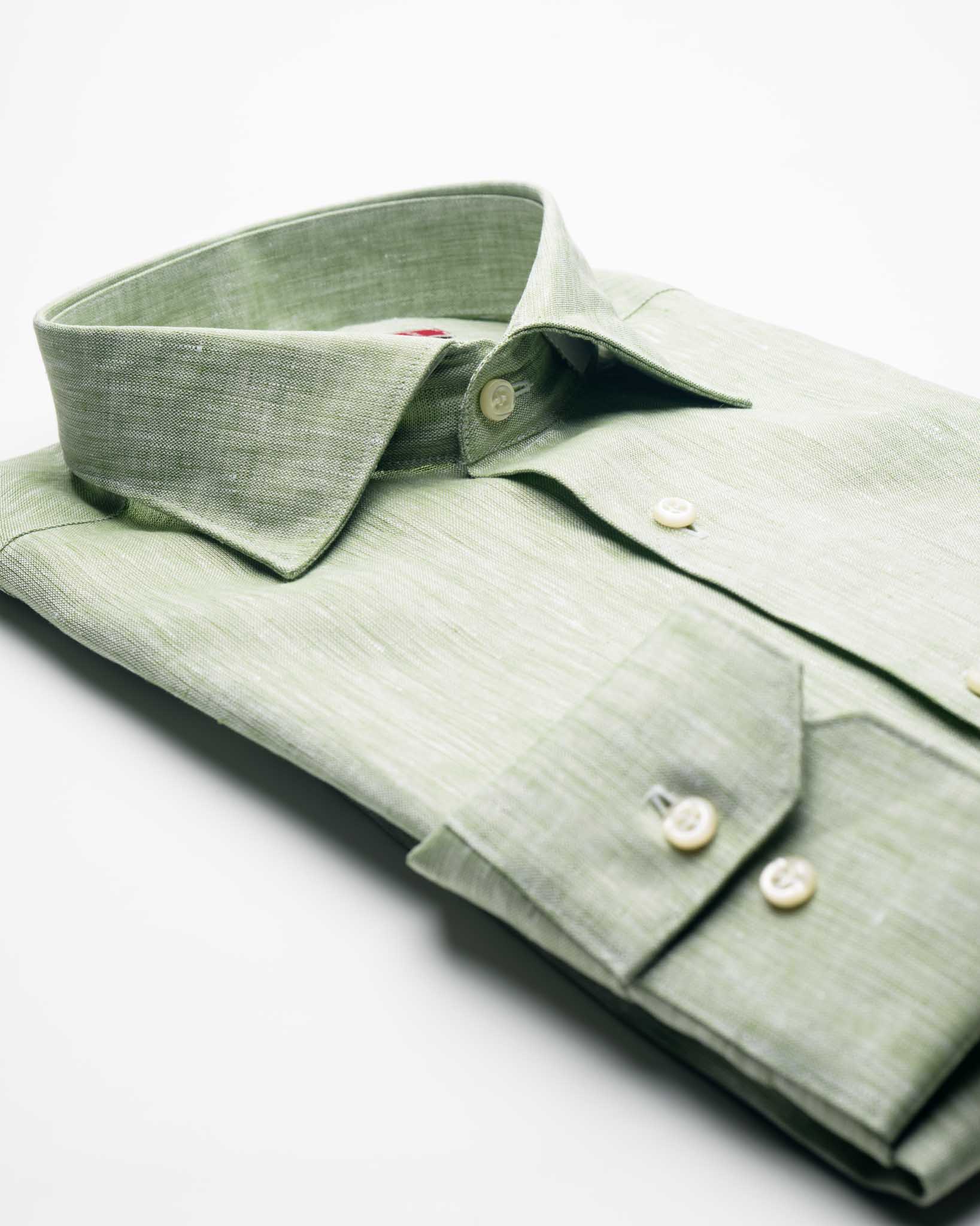 camicia uomo slim lino verde