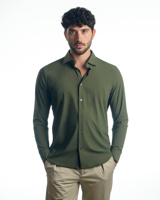 camicia microfibra elasticizzata verde