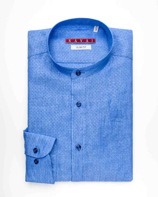 camicia uomo slim lino blu