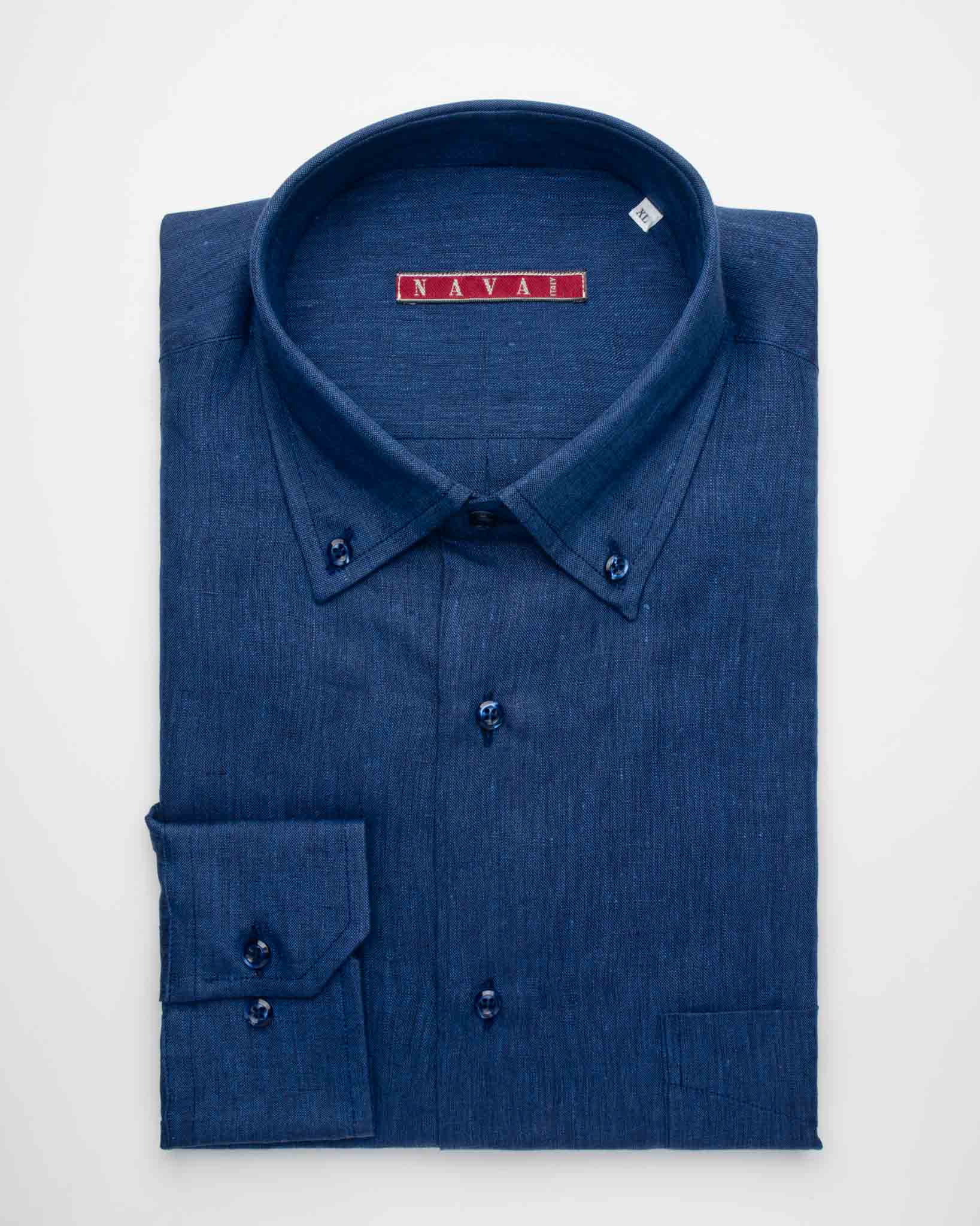 Camicia regular lino blu