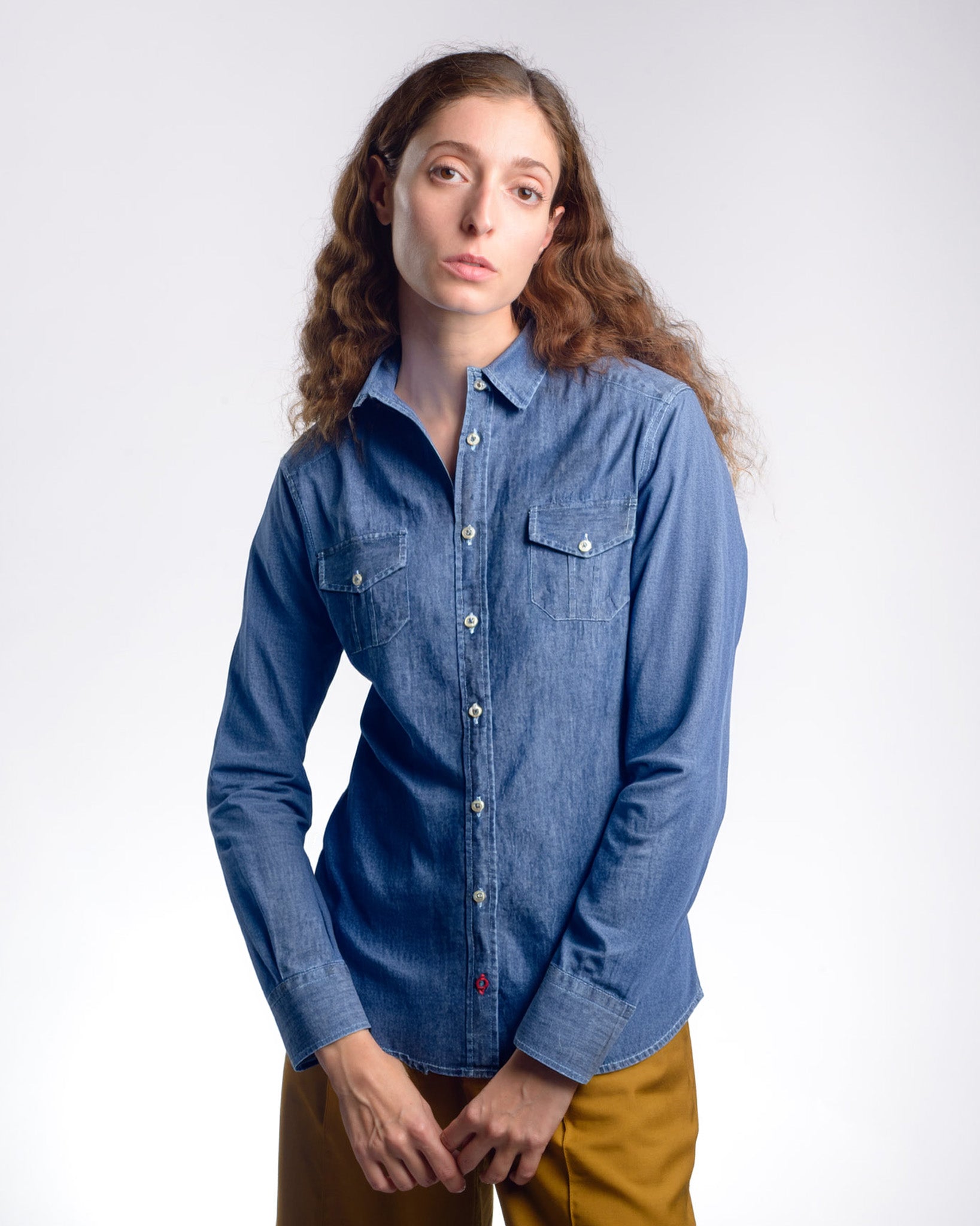 camicia donna slim cotone jeans denim blu made in italy