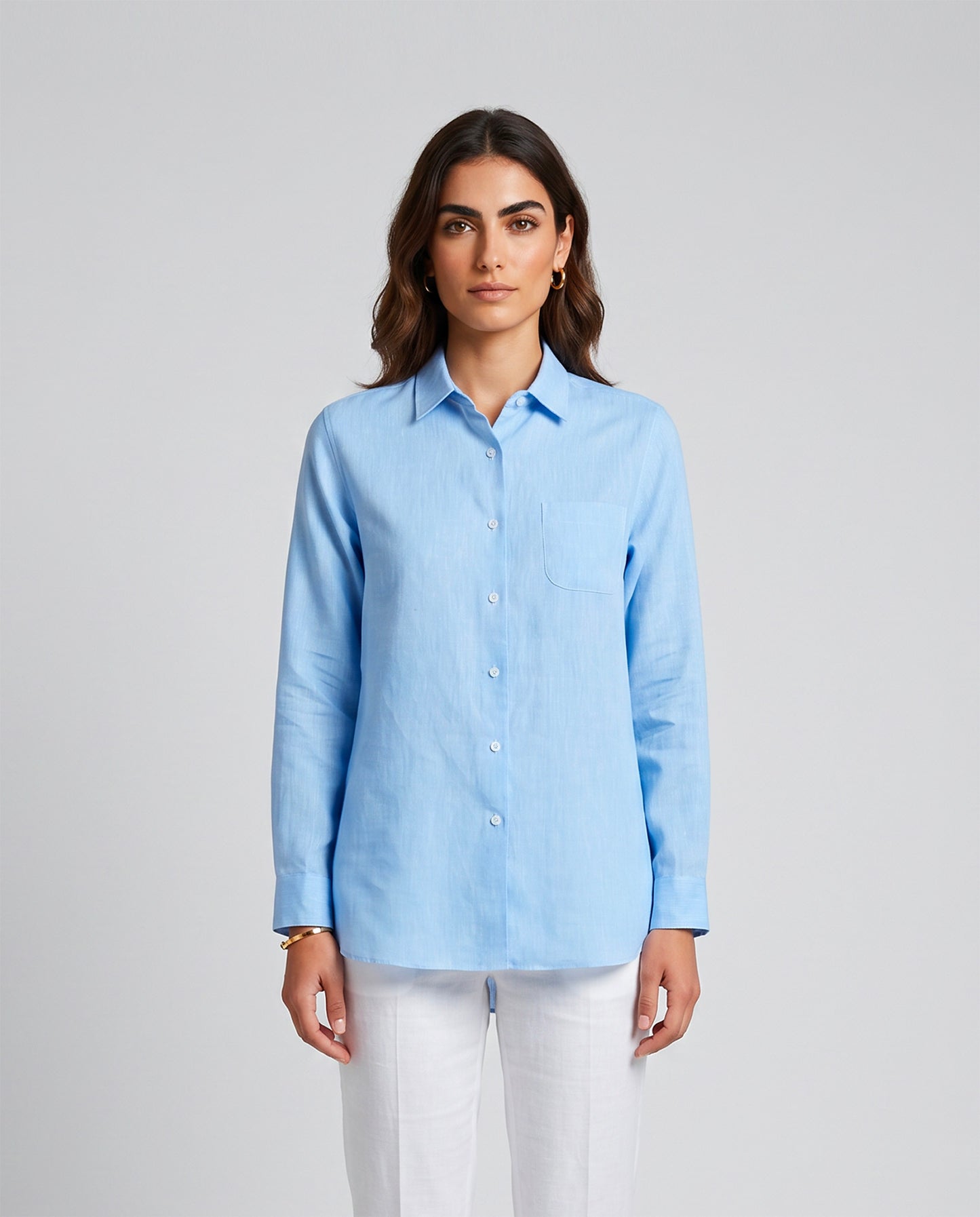 camicia donna in lino azzurro made in italy