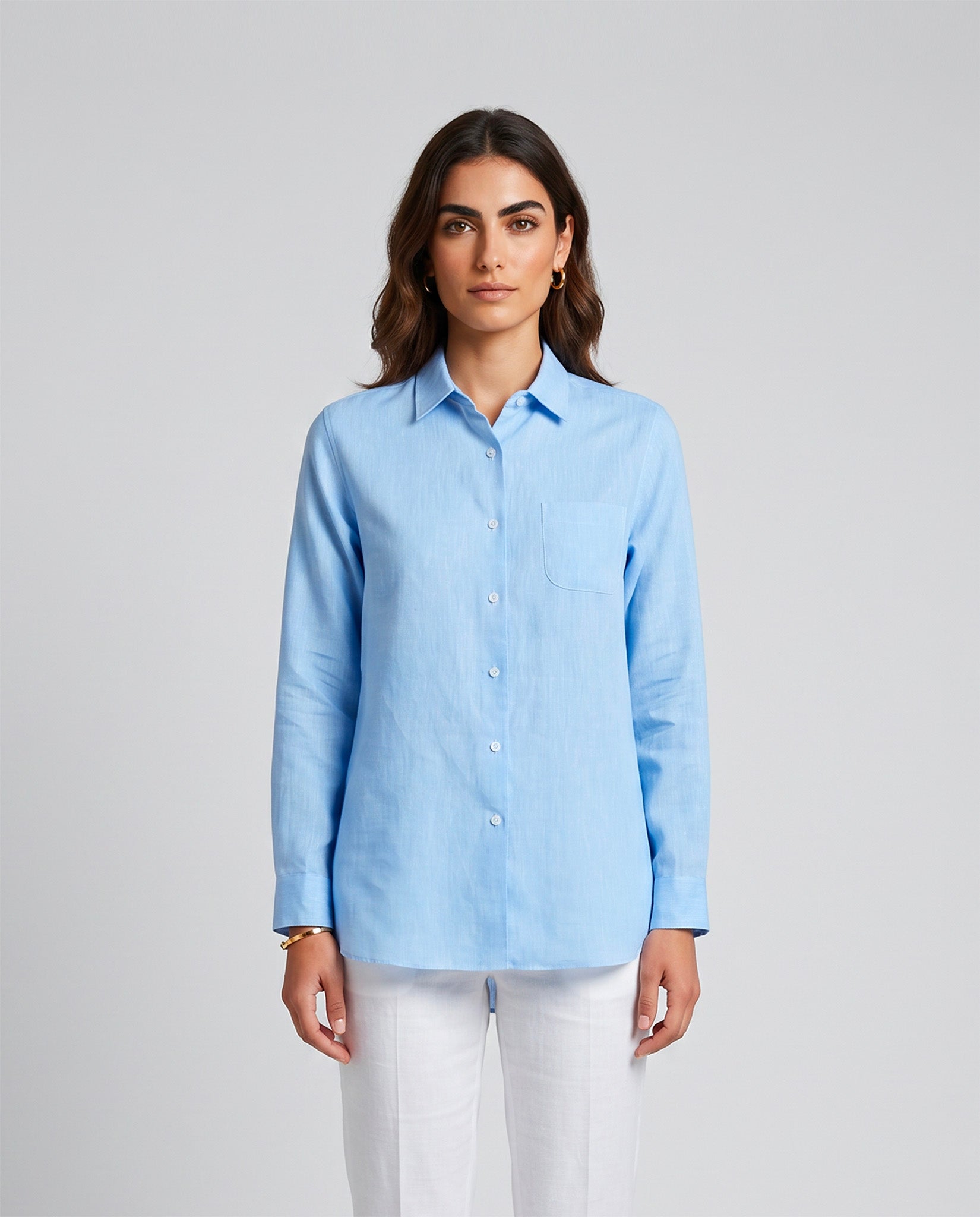 camicia donna in lino azzurro made in italy