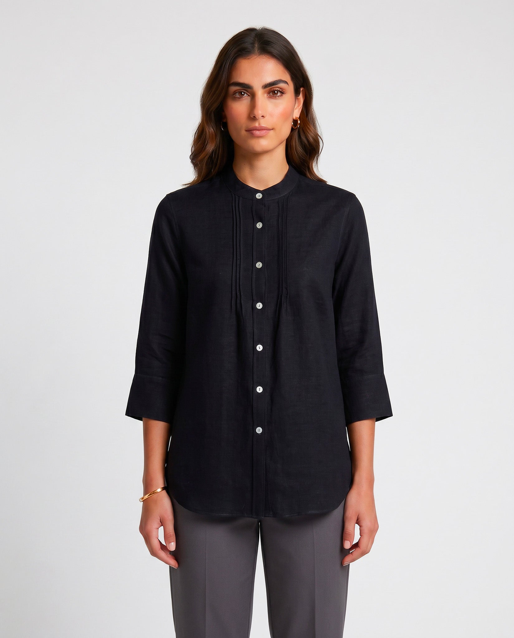 camicia donna misto lino nero made in italy