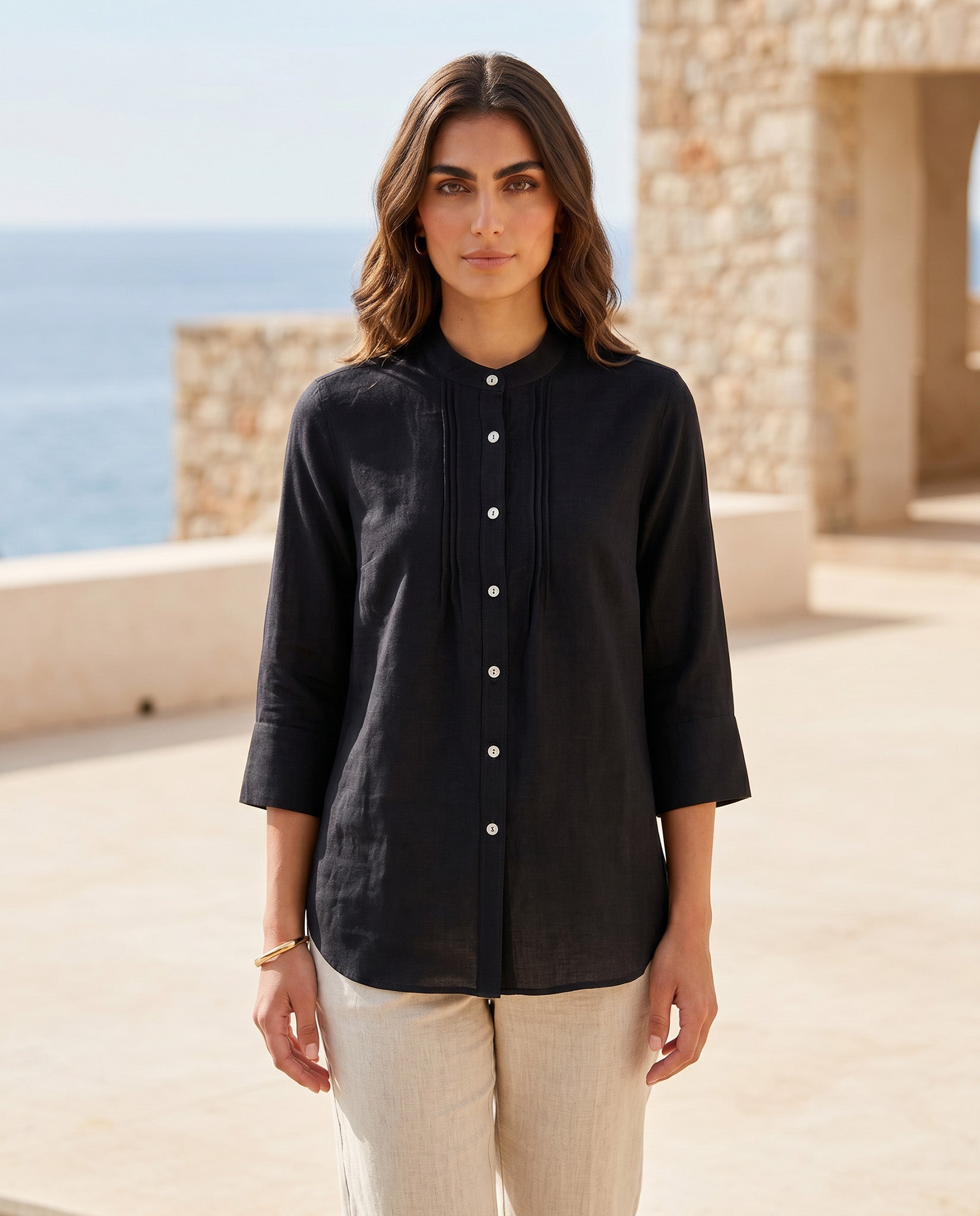 camicia donna misto lino nero made in italy