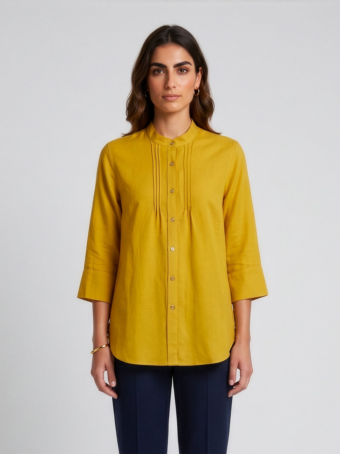 camicia donna misto lino senape made in italy