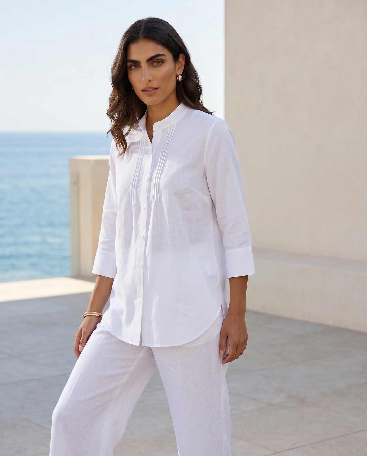 camicia donna misto lino bianco made in italy