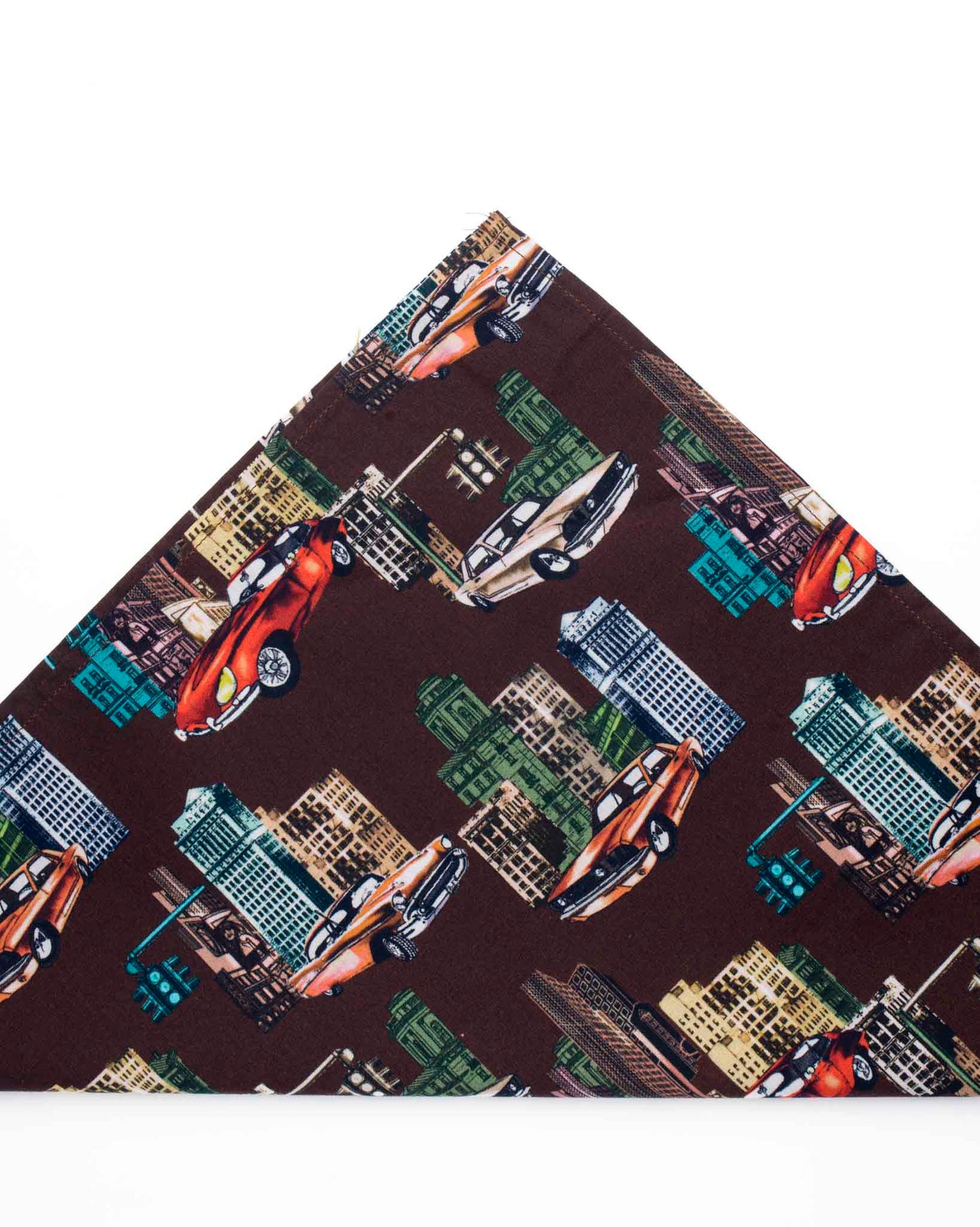 fazzoletto pochette da taschino in cotone popeline con stampa disegno città marrone
