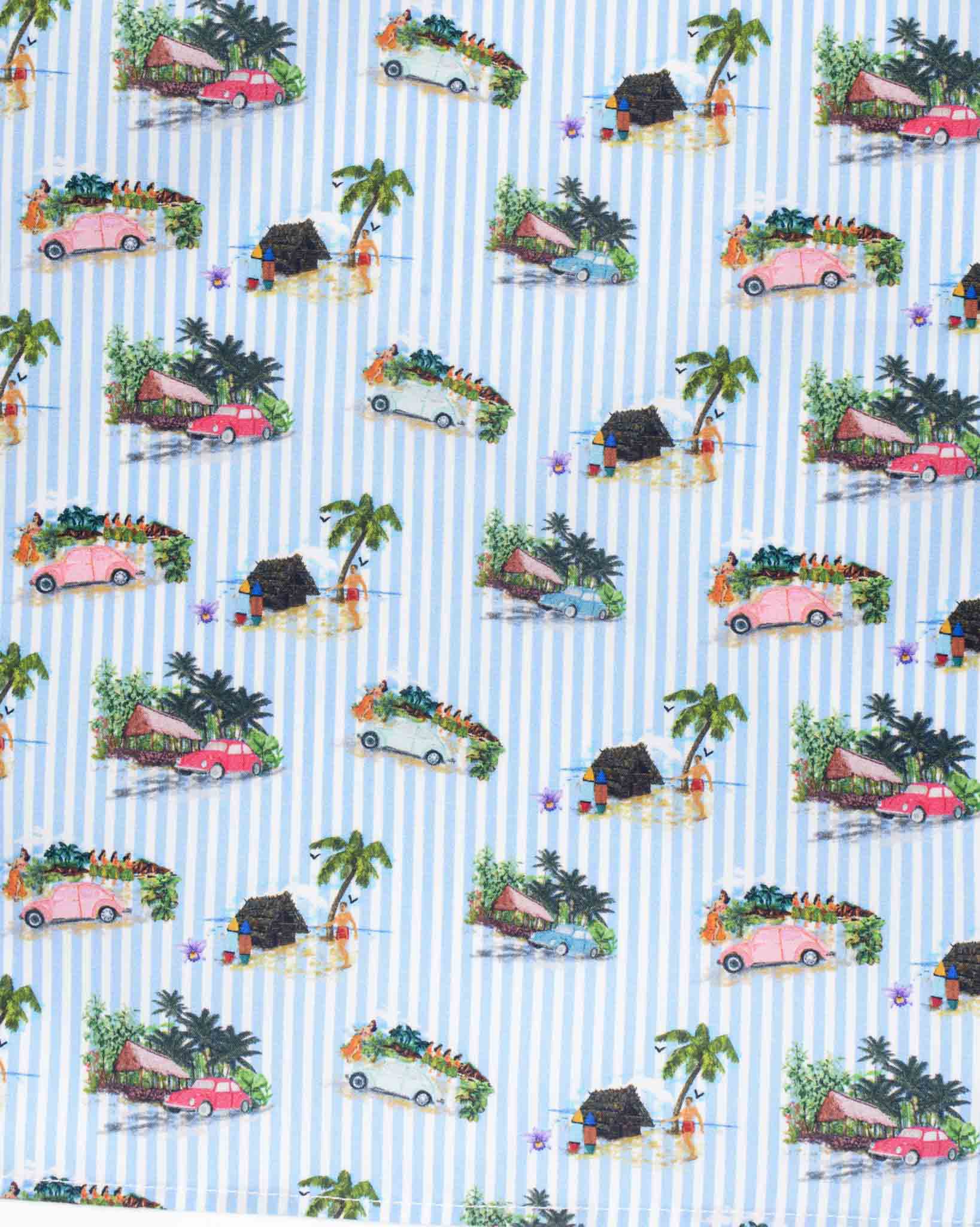 fazzoletto pochette da taschino in cotone popeline con stampa disegno auto a righe

