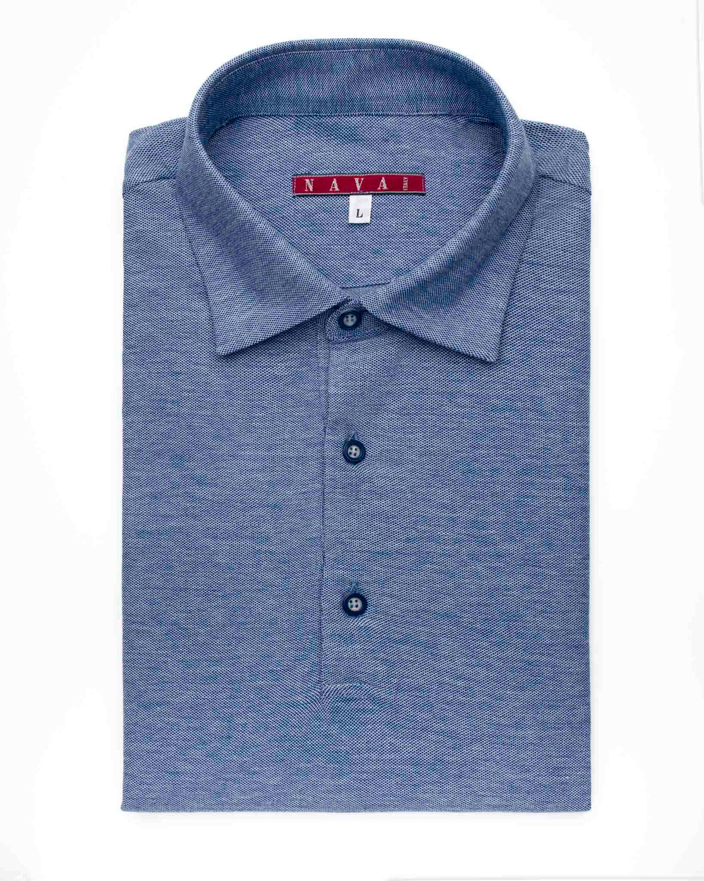 polo manica lunga in jersey di cotone leggero blu