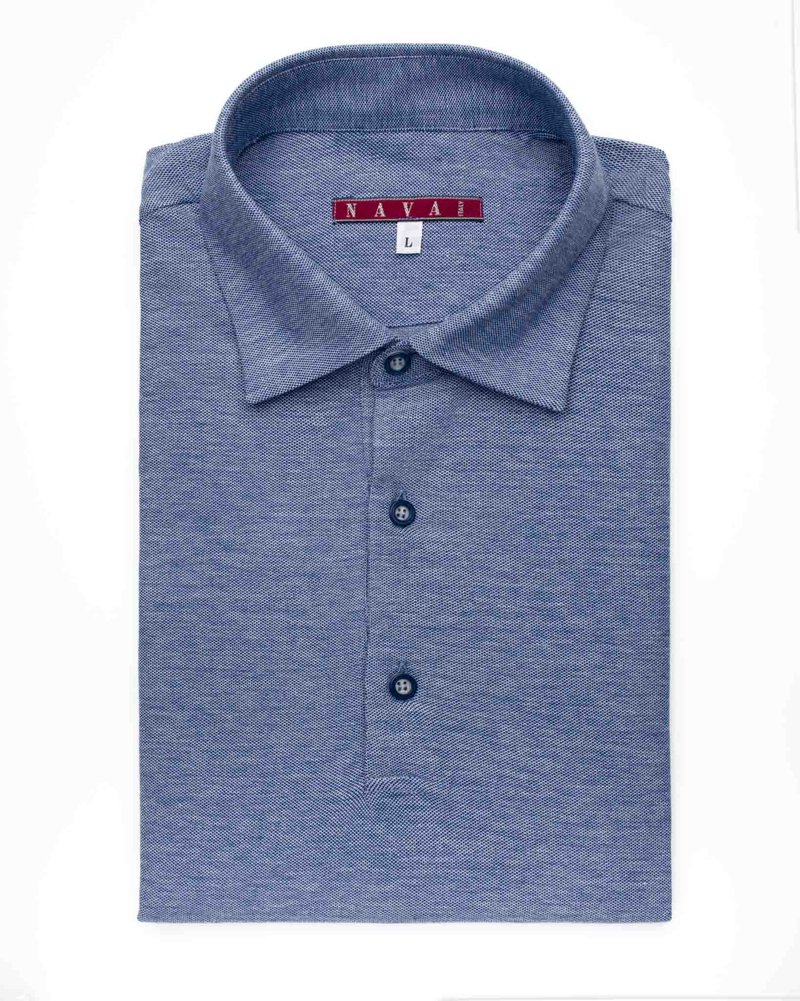 polo manica lunga in jersey di cotone leggero blu