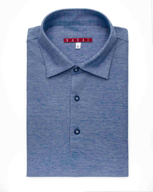 polo manica lunga in jersey di cotone leggero blu