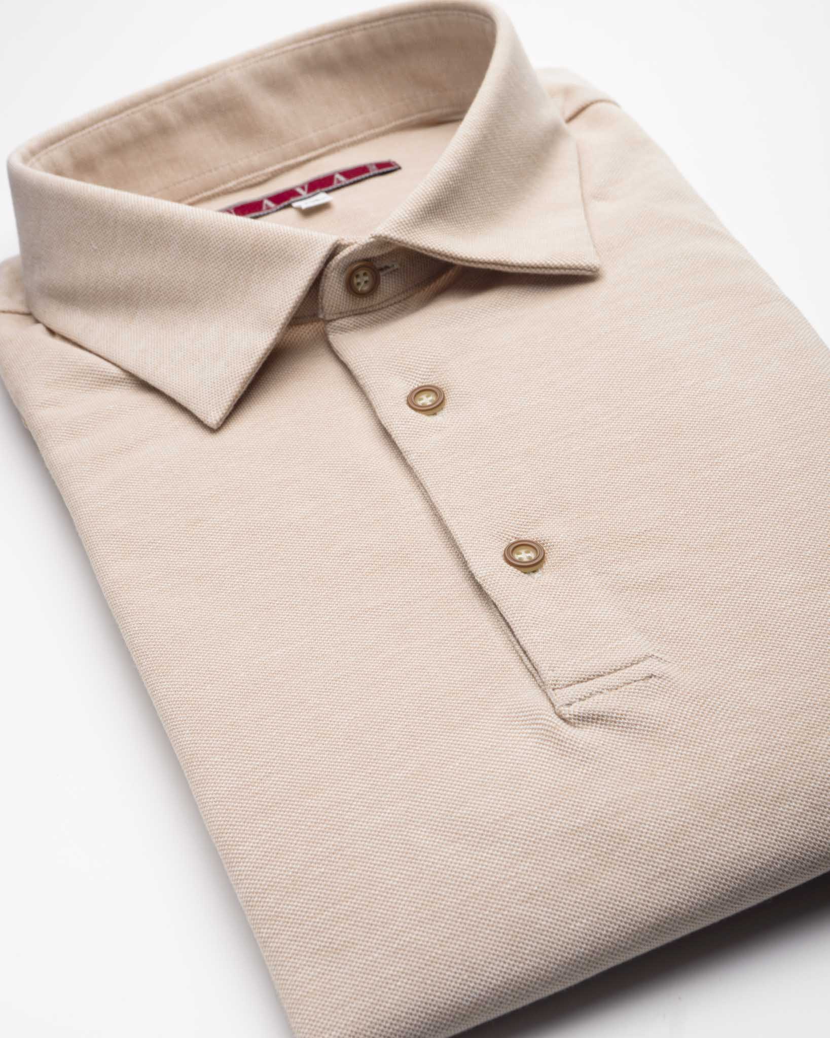 polo manica lunga in jersey di cotone leggero beige