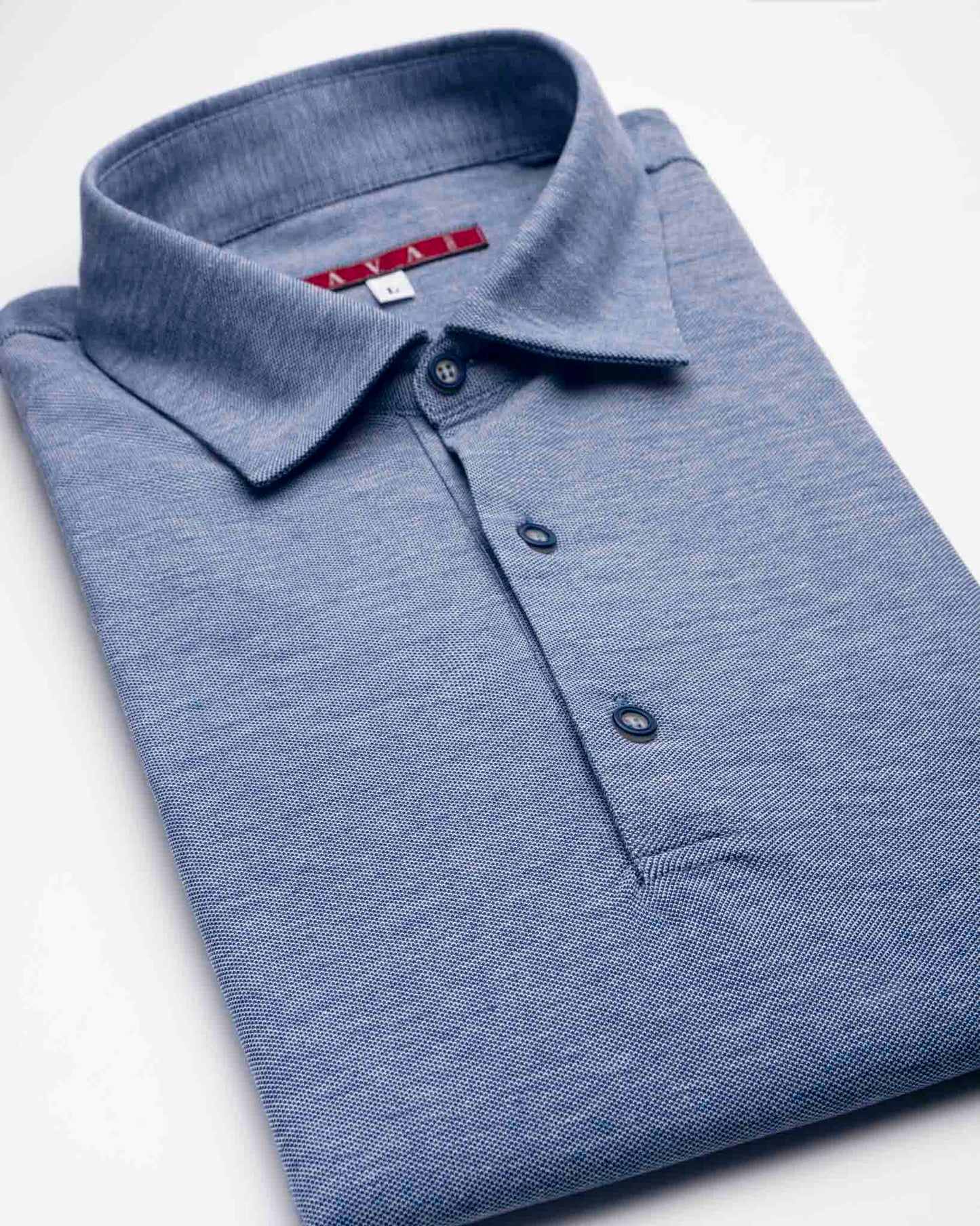 polo manica lunga in jersey di cotone leggero blu