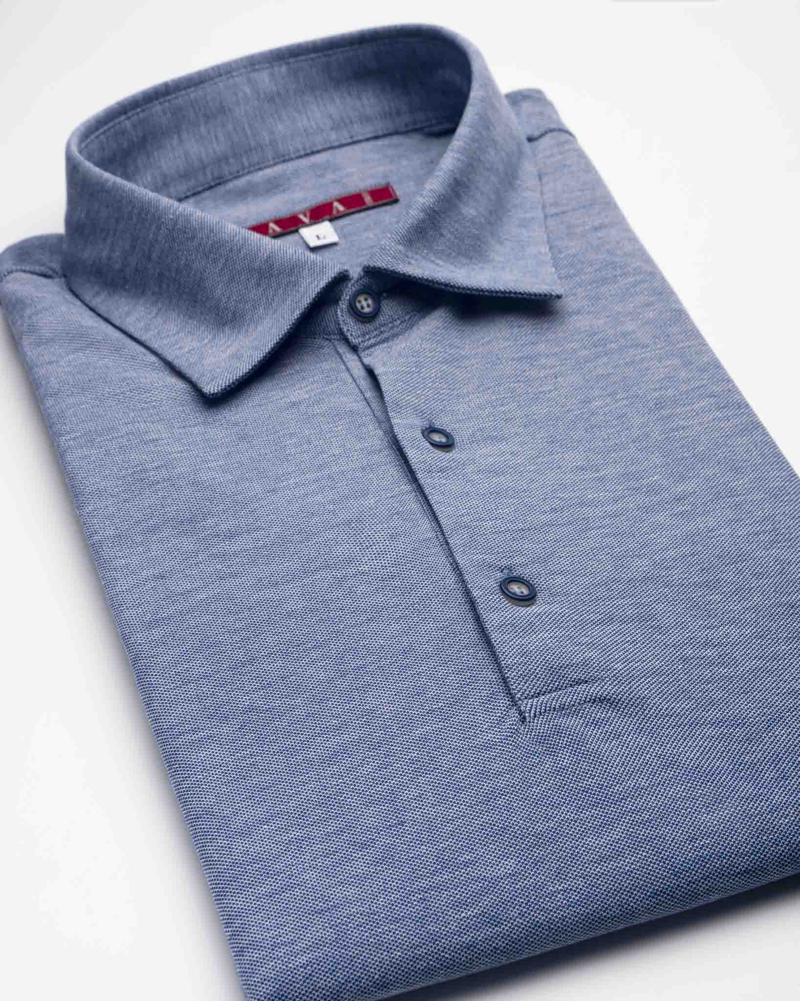 polo manica lunga in jersey di cotone leggero blu