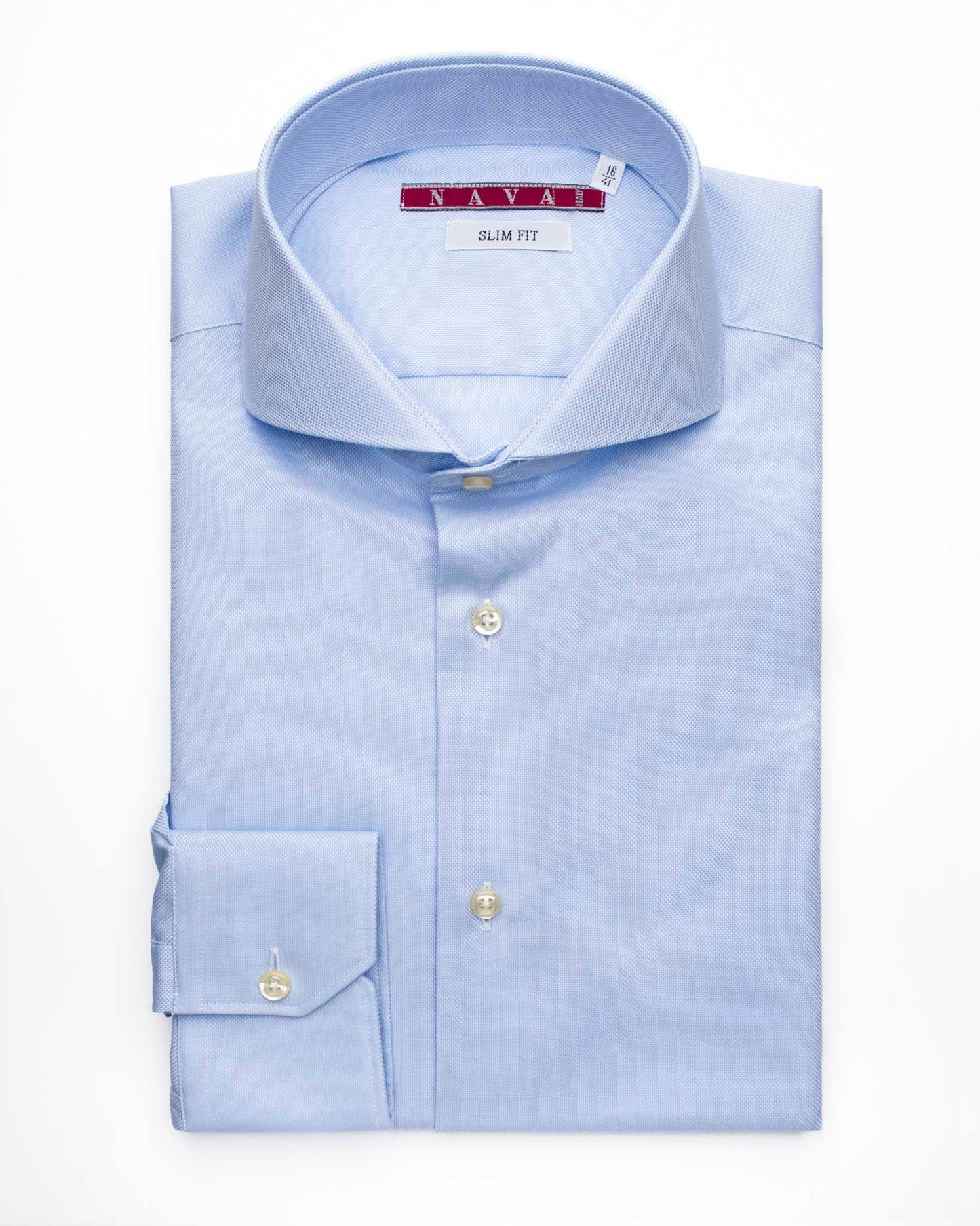 camicia da uomo slim con collo francese ampio in cotone oxford azzurro