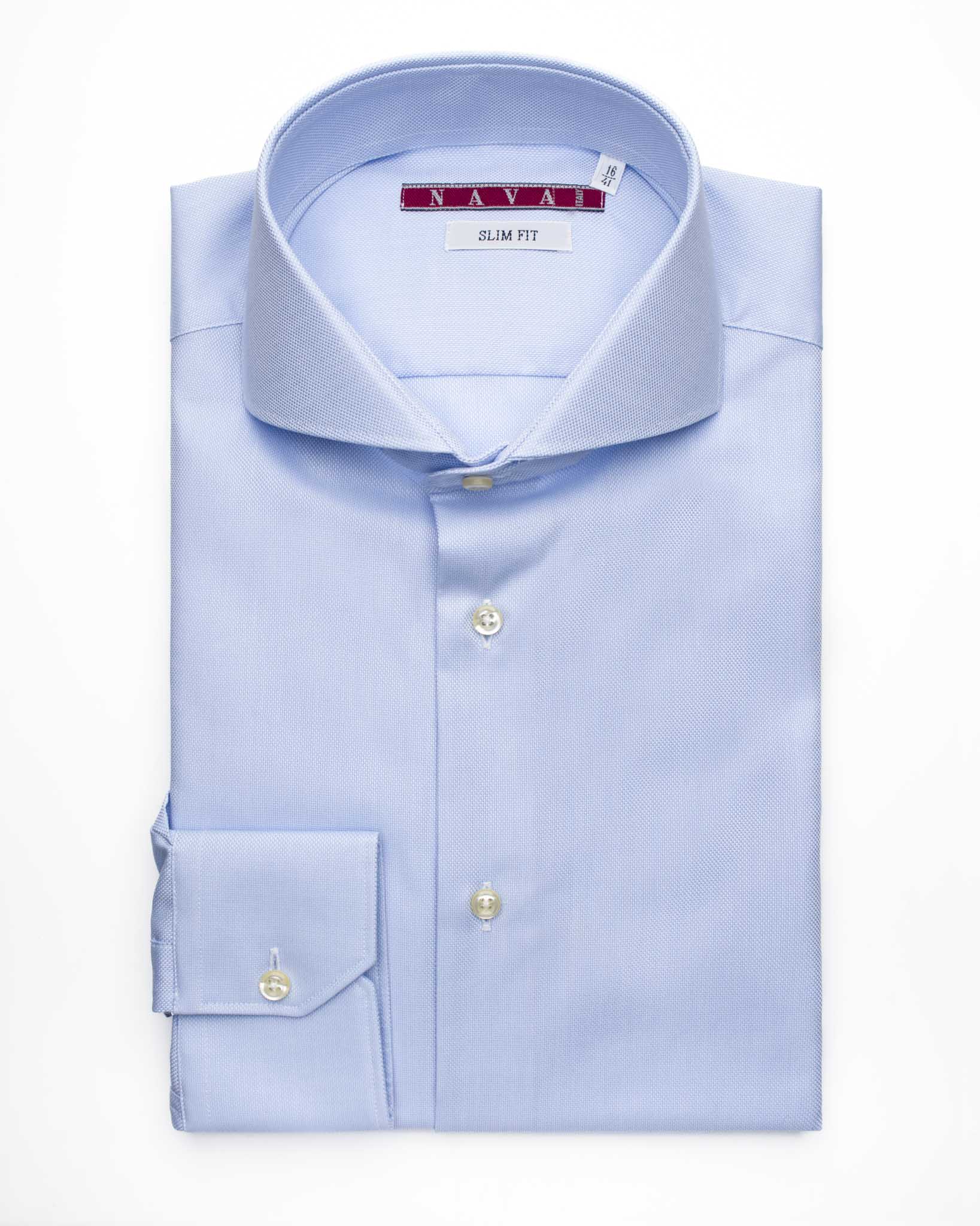 camicia da uomo slim con collo francese ampio in cotone oxford azzurro