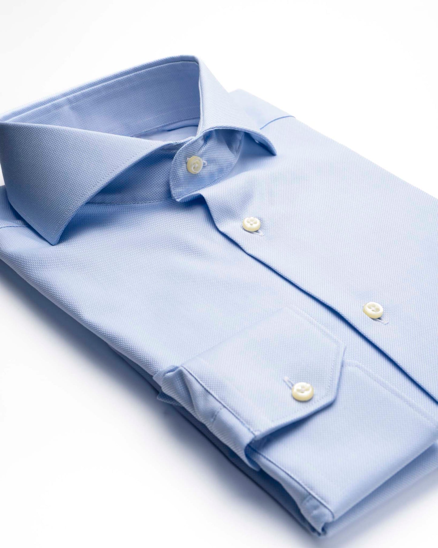camicia da uomo slim con collo francese ampio in cotone oxford azzurro