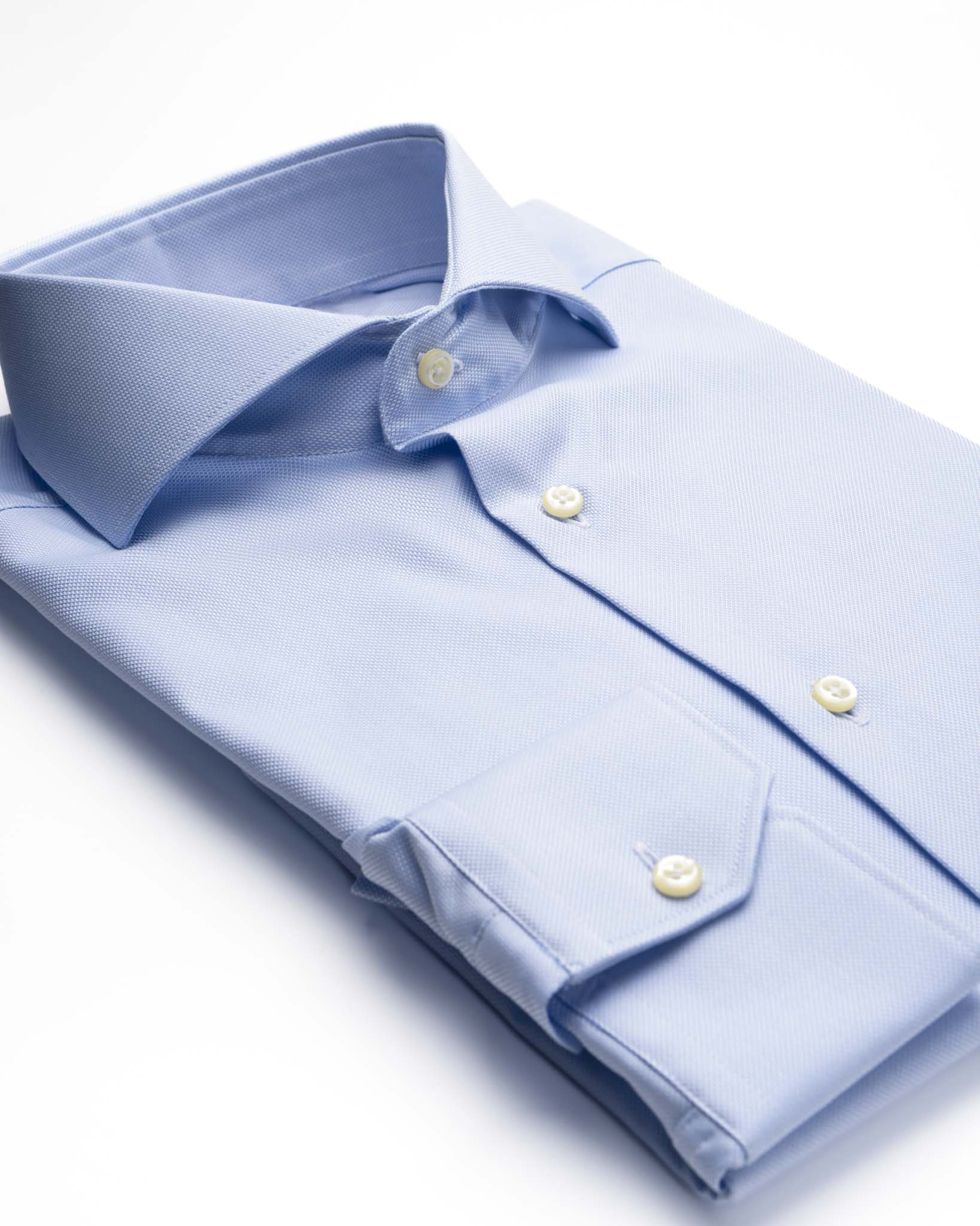 camicia da uomo slim con collo francese ampio in cotone oxford azzurro
