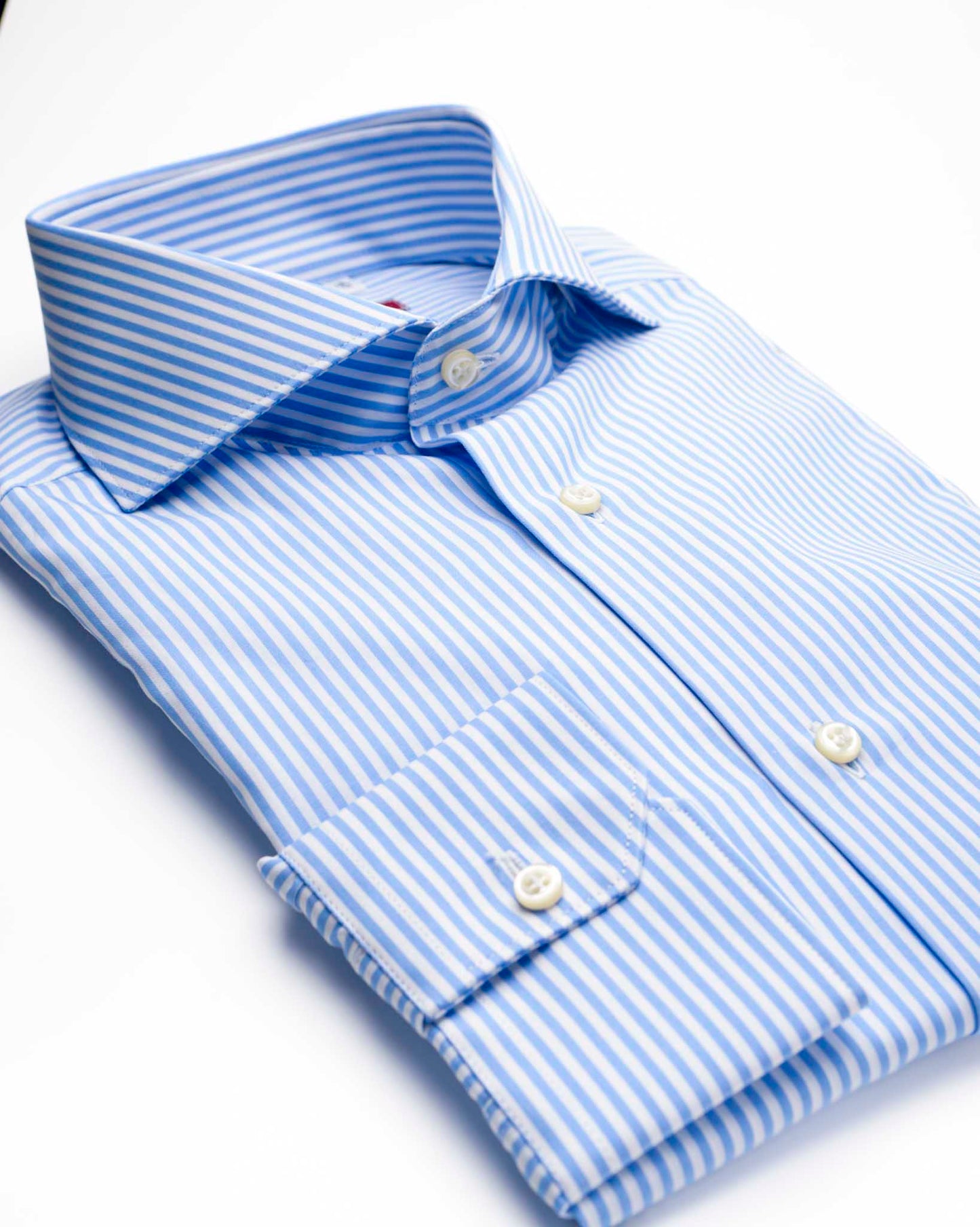 camicia uomo slim collo francese cotone popeline rigato blu made in italy