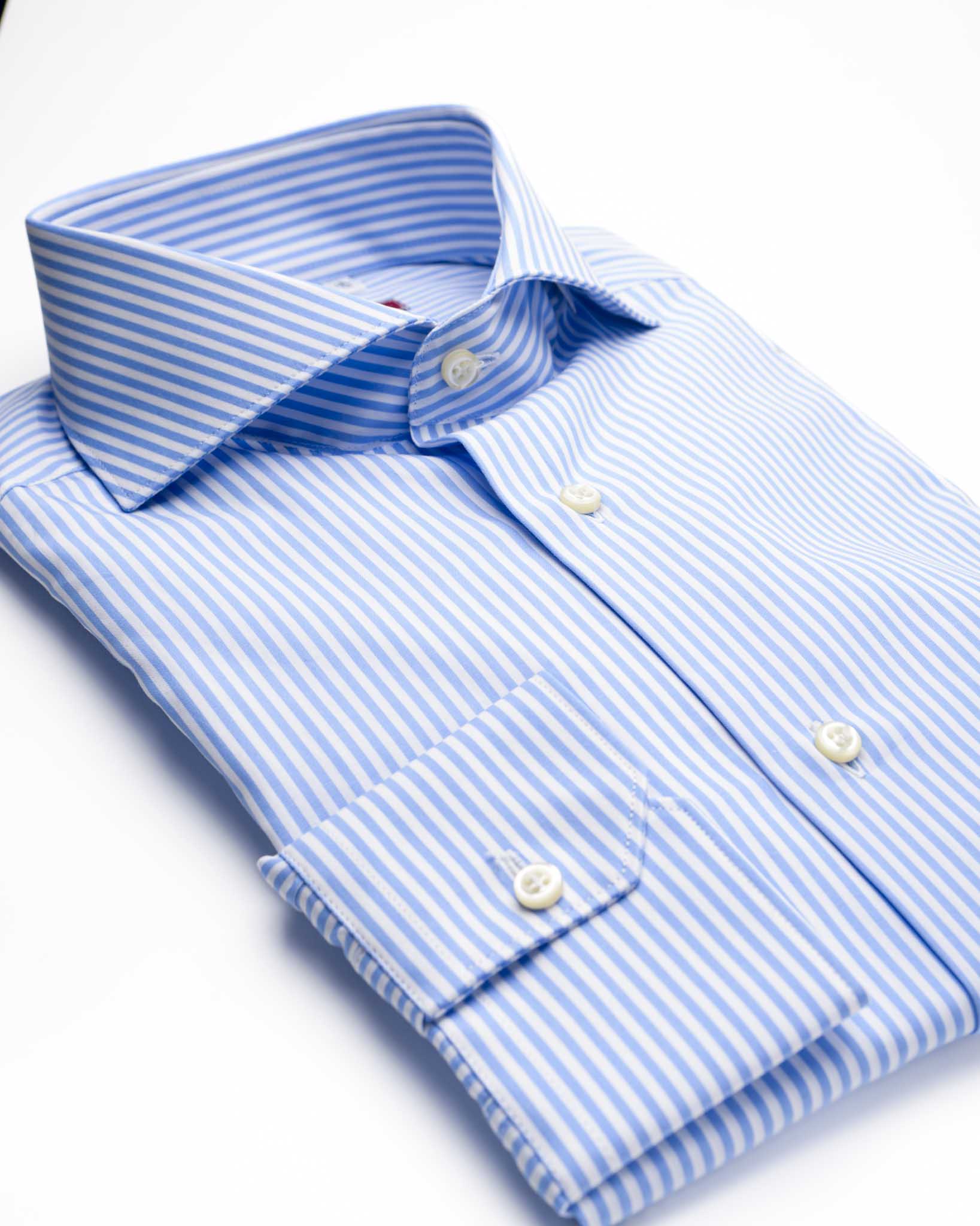 camicia uomo slim collo francese cotone popeline rigato blu made in italy