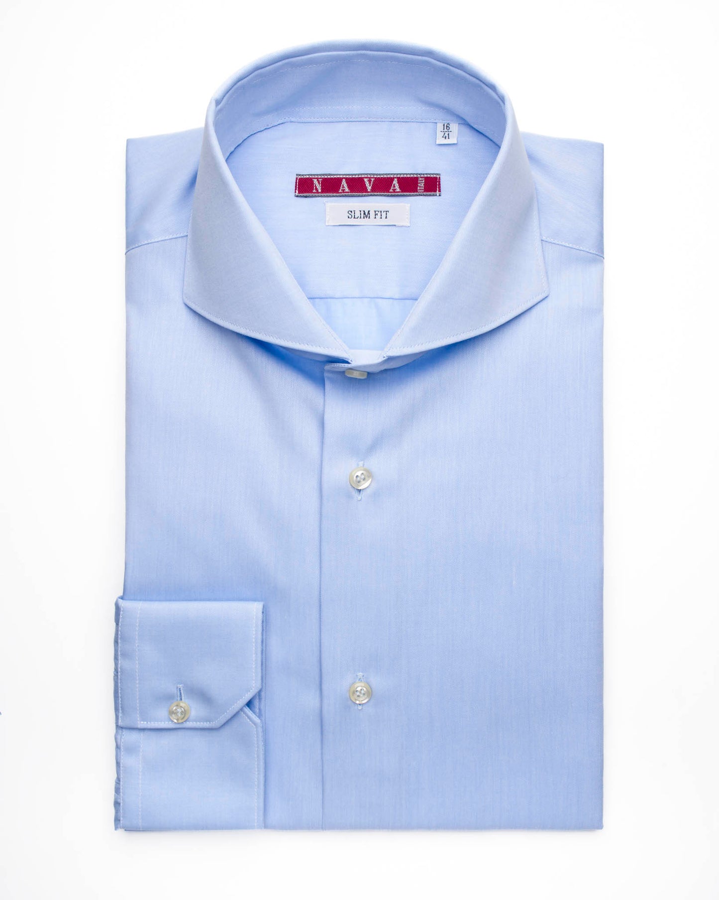 camicia uomo slim collo francese ampio in twill no stiro azzurro