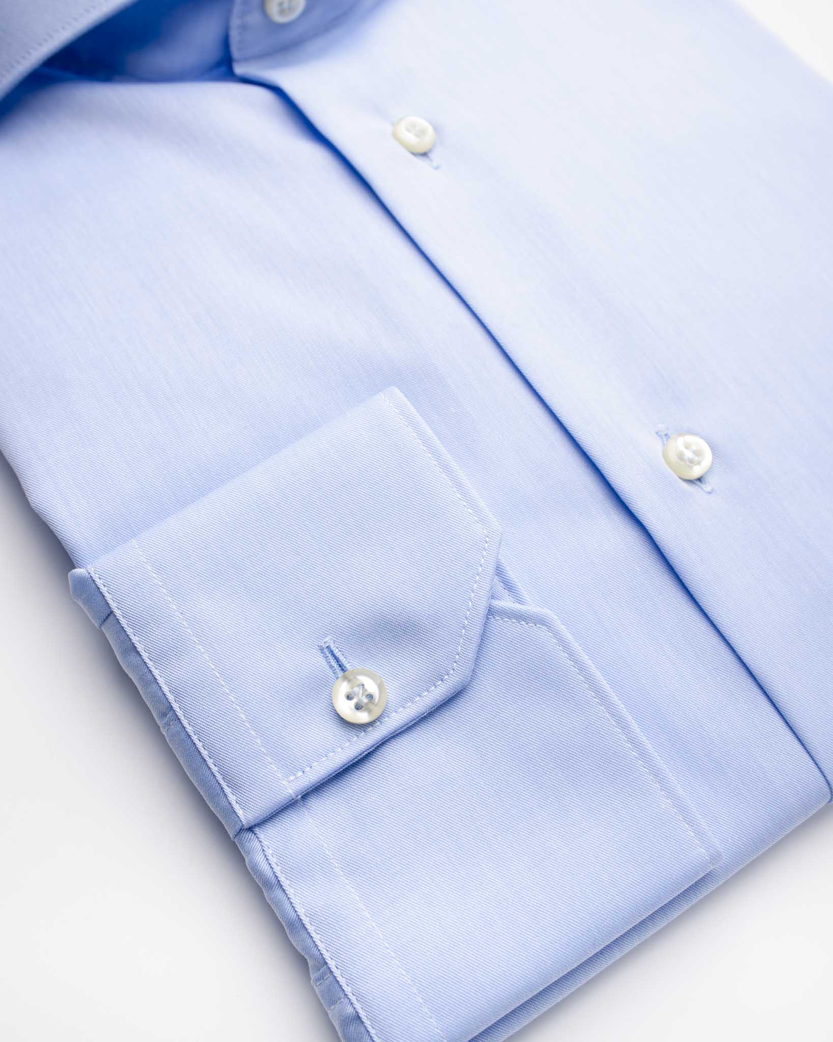 camicia uomo slim collo francese ampio in twill no stiro azzurro