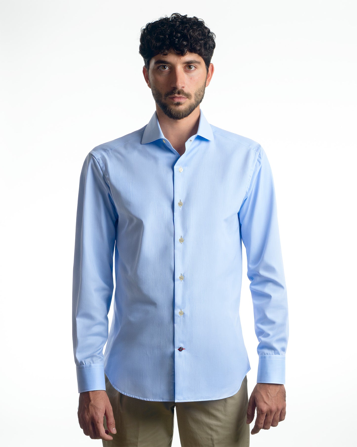 camicia uomo slim collo francese ampio in twill no stiro azzurro