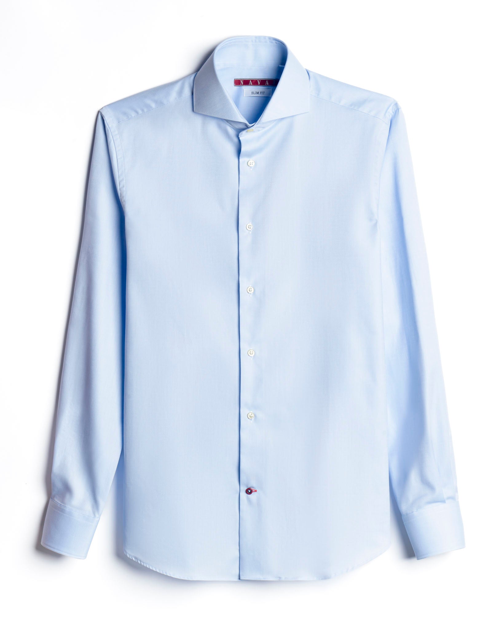camicia da uomo slim con collo francese ampio in cotone oxford azzurro