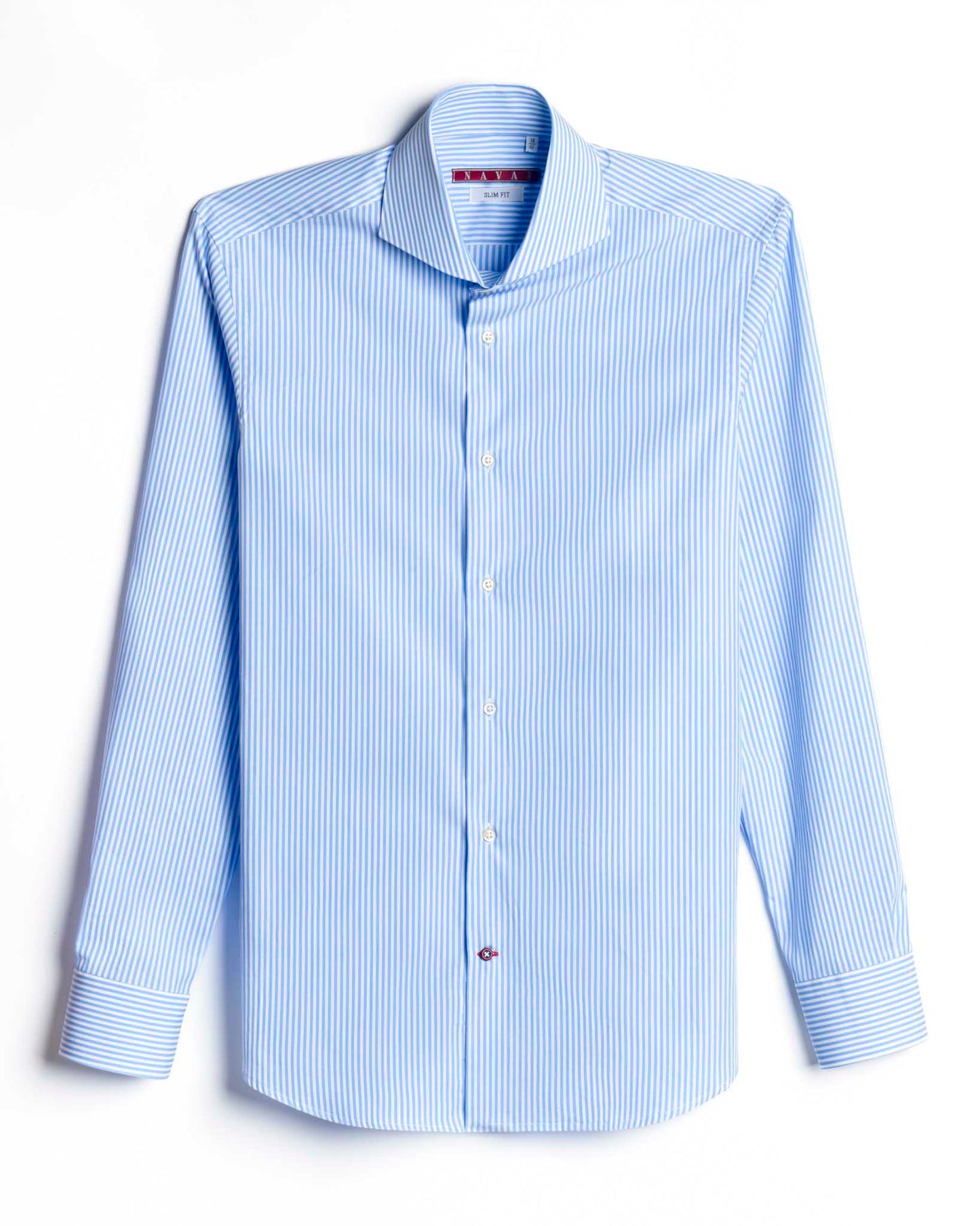 camicia uomo slim collo francese cotone popeline rigato azzurro made in italy