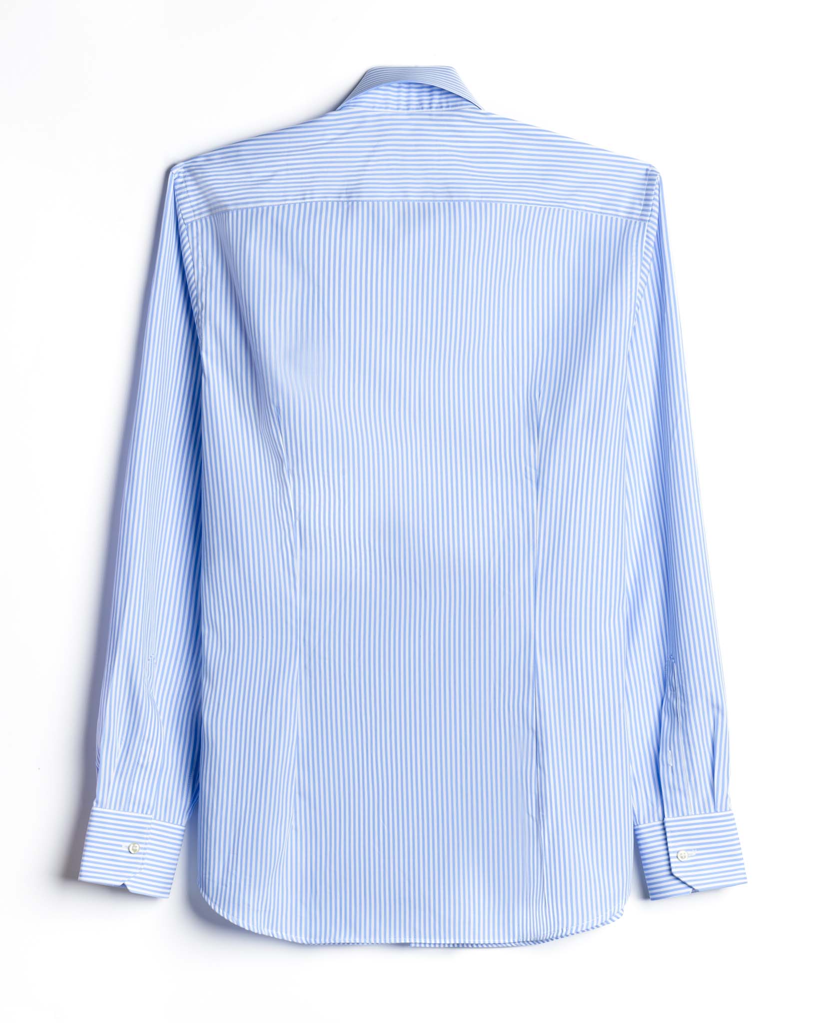 camicia uomo slim collo francese cotone popeline rigato azzurro made in italy