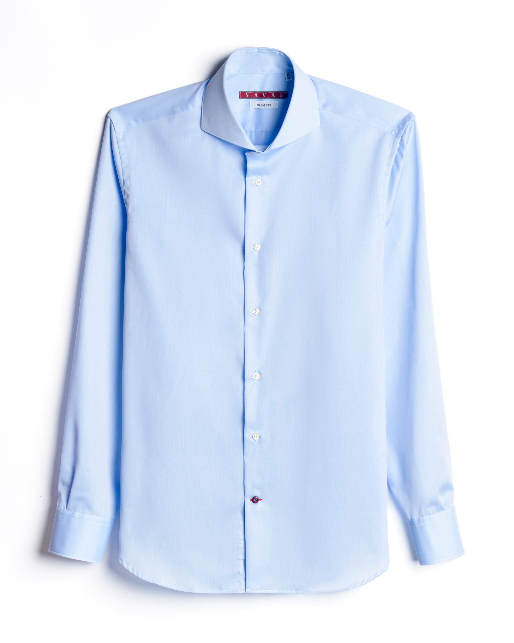 camicia uomo slim collo francese ampio in twill no stiro azzurro