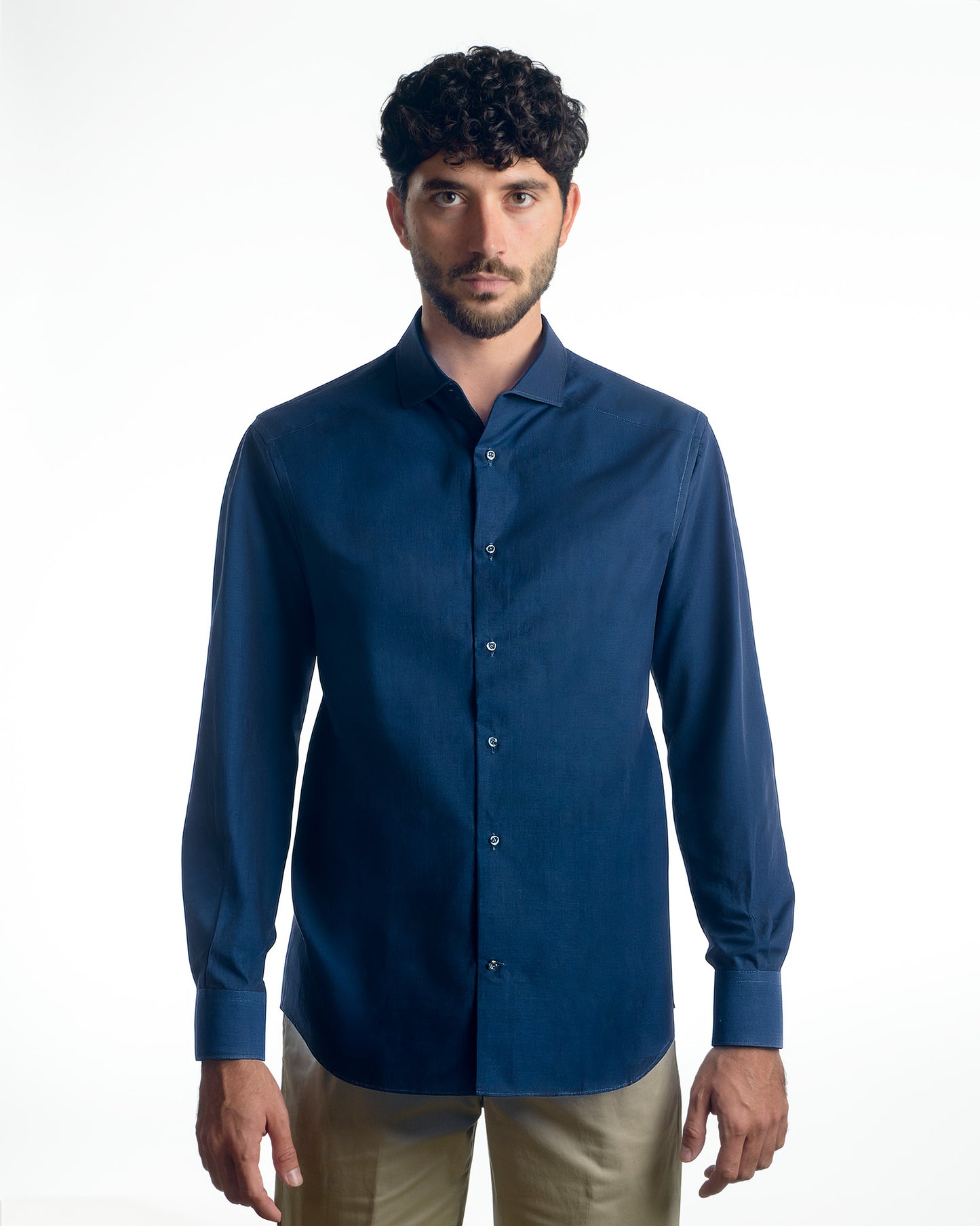 camicia da uomo regular blu scuro in cotone filafil resistente