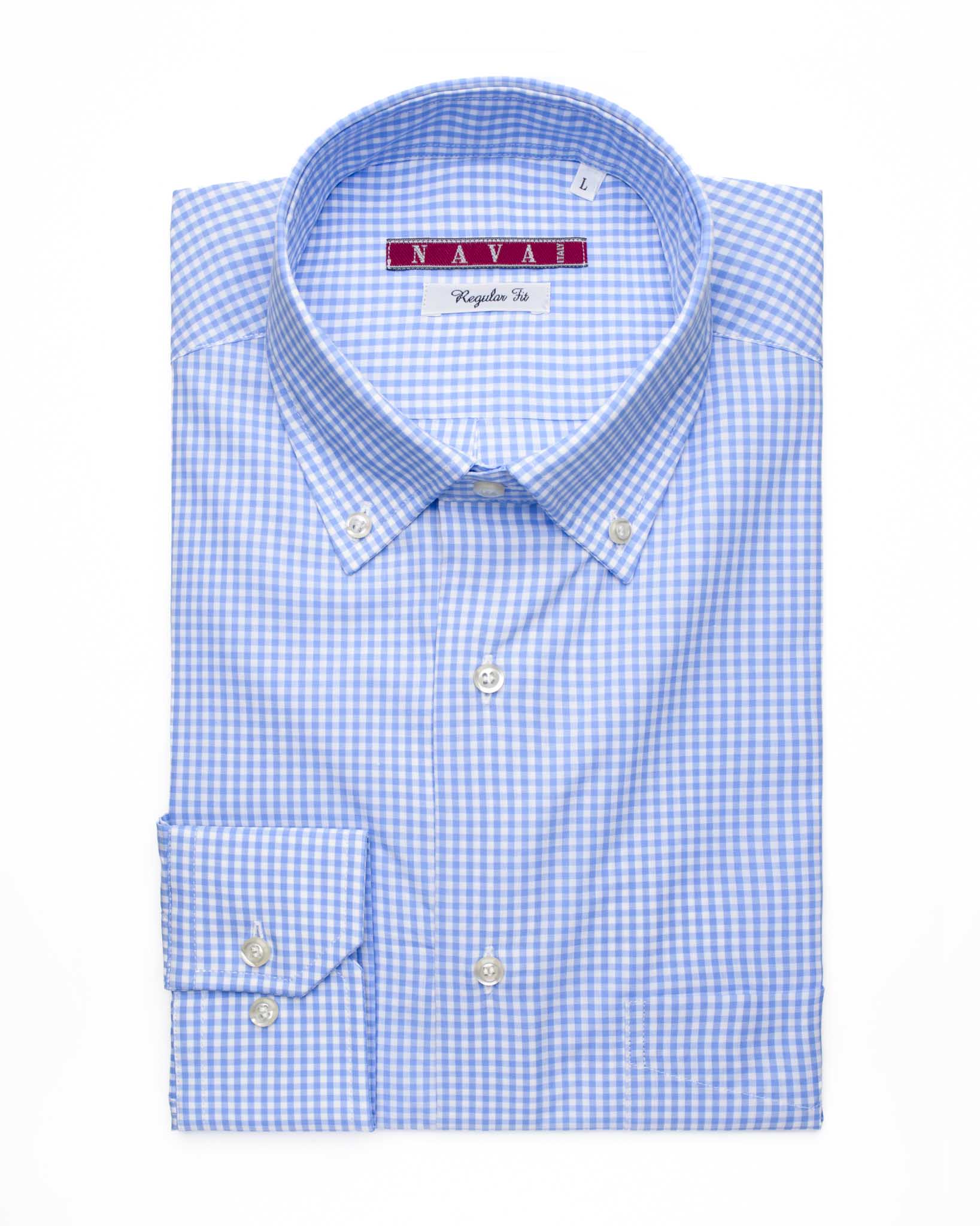 camicia uomo regular button down quadretto vichy azzurro