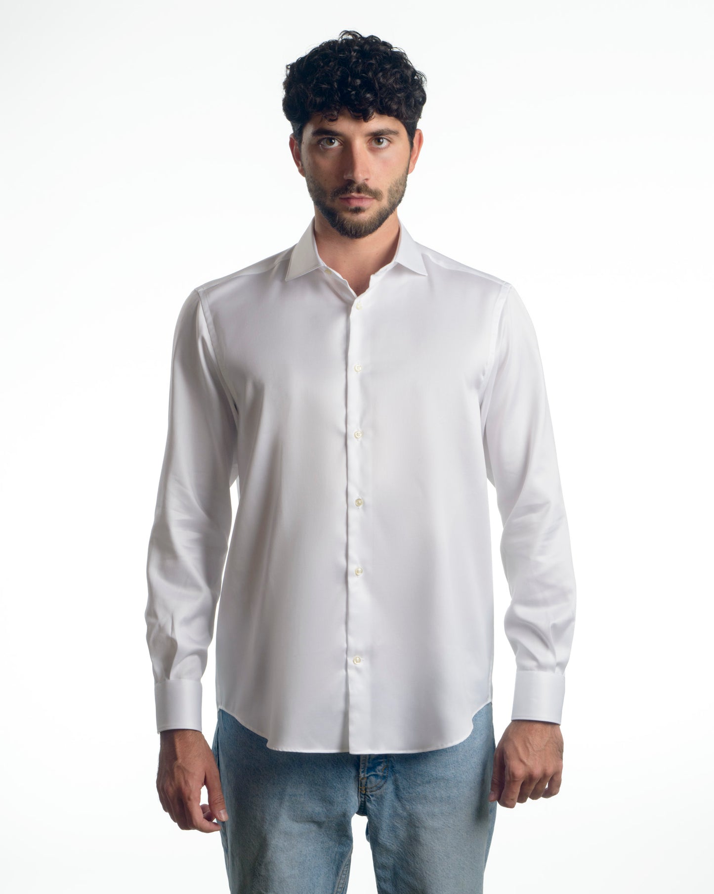 camicia regular twill cotone bianco no stiro made in italy 