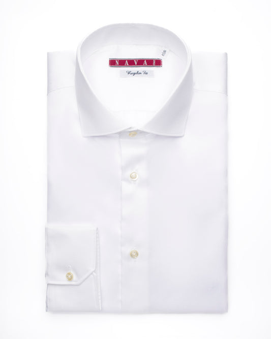 Camicia uomo regular NAPOLI in cotone Dobby bianco con collo francese e finitura no-stiro made in italy