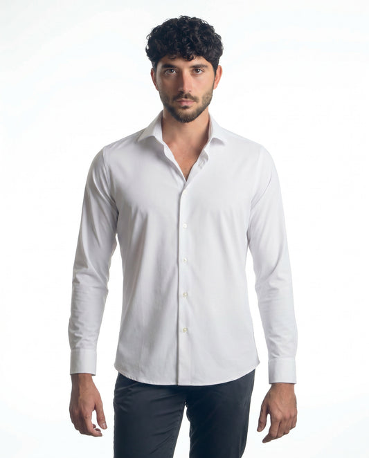 camicia uomo slim microfibra elasticizzata bianca made in italy