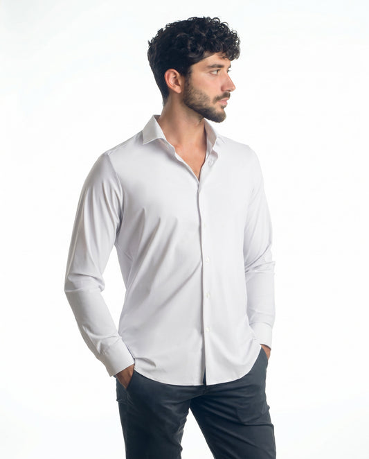 camicia uomo slim microfibra elasticizzata bianca made in italy