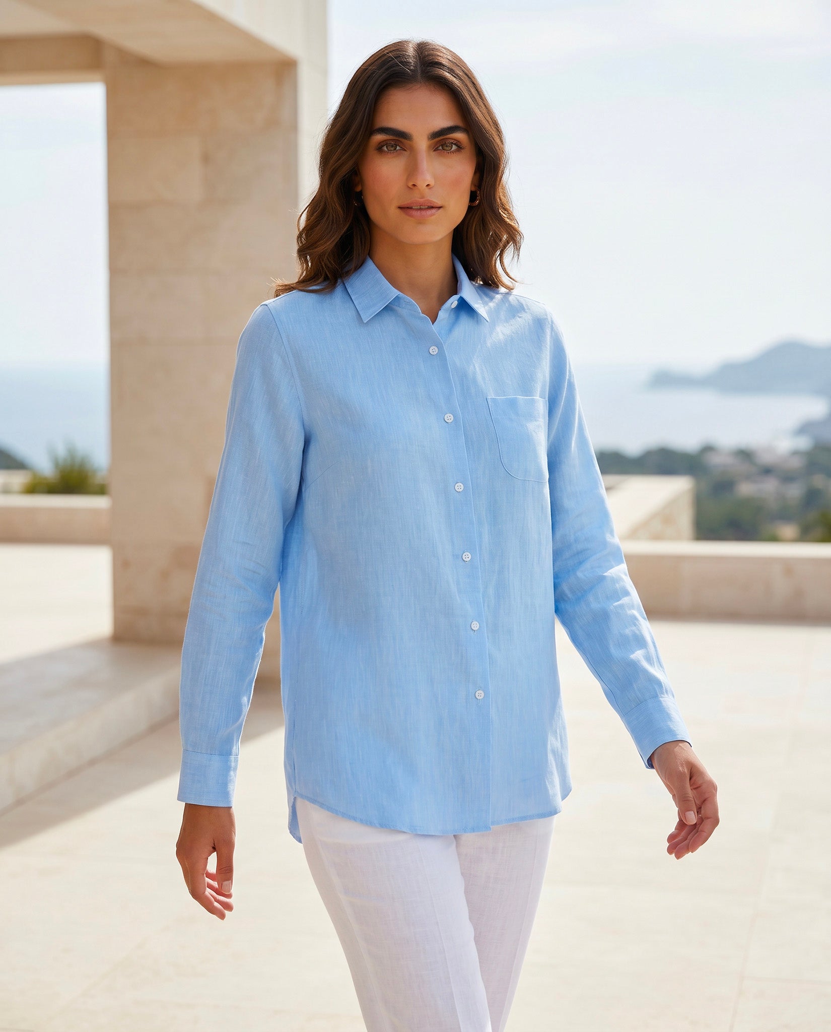 camicia donna in lino azzurro made in italy