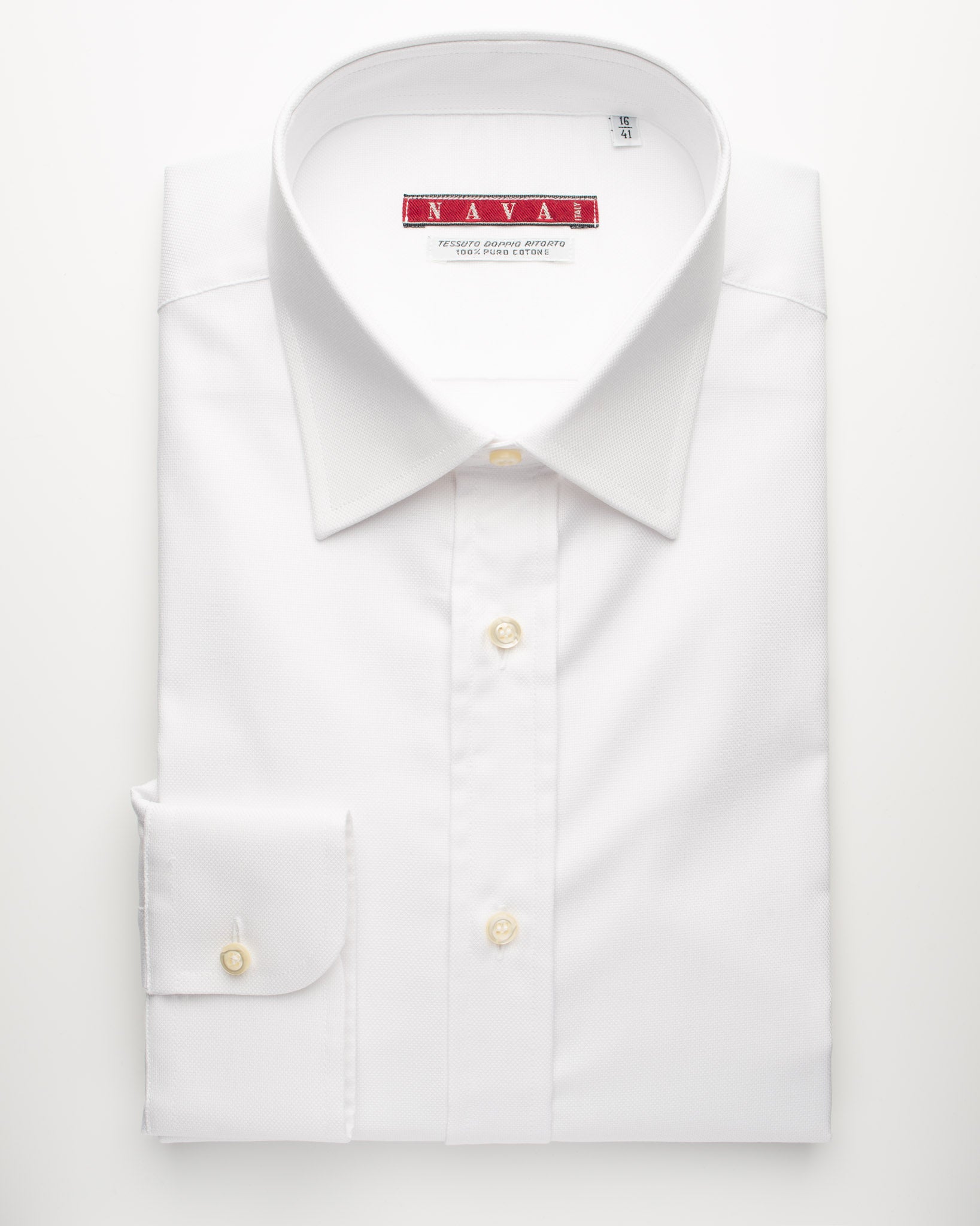 camicia da uomo regular in cotone oxford bianco con collo italiano e polso tondo