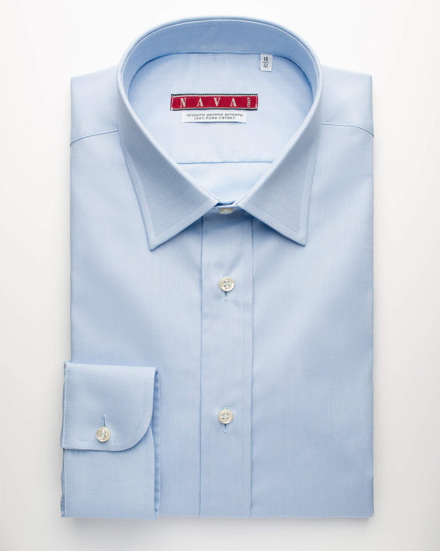 camicia da uomo regular in cotone oxford azzurra con collo italiano e polso tondo